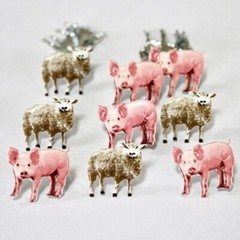 PIG & SHEEP SCRAPBOOKING DECORATIVE BRADS EYELET OUTLET 8 PCS 2 DESIGNS