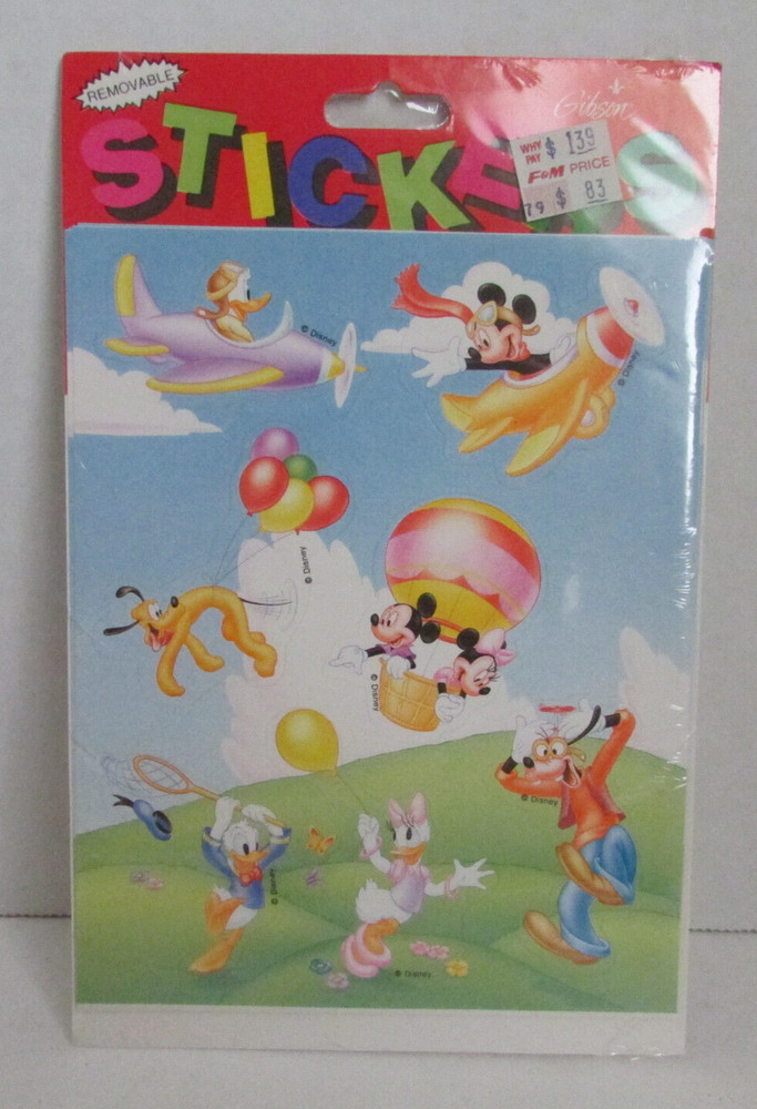 VINTAGE 80’s Gibson Disney Mickey Minnie Goofy Donald Daisy Pluto Stickers NIP