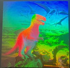 1992 HOLO T-REX STICKER with PTERODACTYL in BACKGROUND-GREAT DEPTH-GREAT COLORS