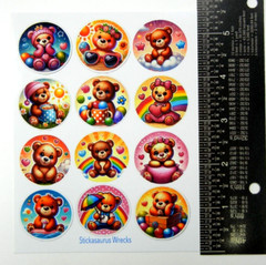 Colorful Teddy Bears Round Stickers Sheet