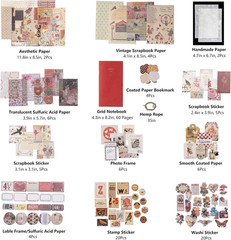 Vintage Scrapbook Supplies Aesthetic Journaling Kit, Scrapbook Papers Quote Stic