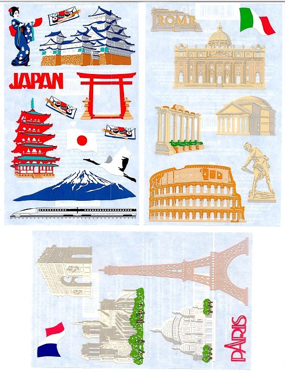 Mrs Grossmans Stickers Foreign Travel Destinations Sheets PARIS ROME & JAPAN