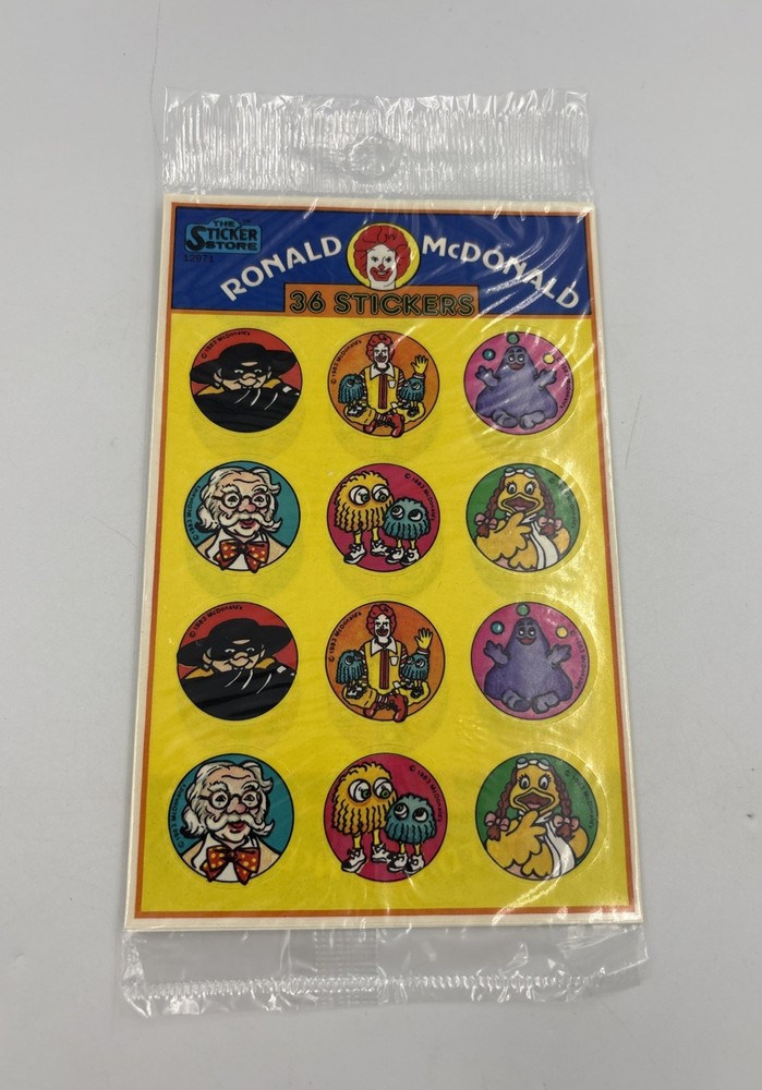 1983 Vintage Sticker Store McDonald’s Ronald McDonald Sealed Sticker Pack