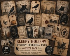 Sleepy Hollow Inspired Mystery Ephemera Pack – 40 Pieces – Gothic Halloween Junk