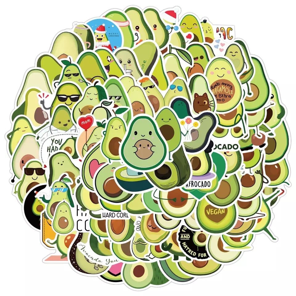 100 Pcs Avocado Vegetable Fruit Green Stickers Laptop Skateboard Water Bottle