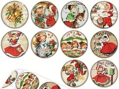 40 PCs Round 1” Christmas Vintage Stickers 10 Designs Small Business Env Seals