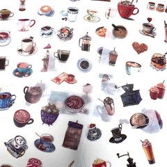 Coffee Drink Washi Paper Stickers 6 Sheets Scrapbooking Planners Journaling