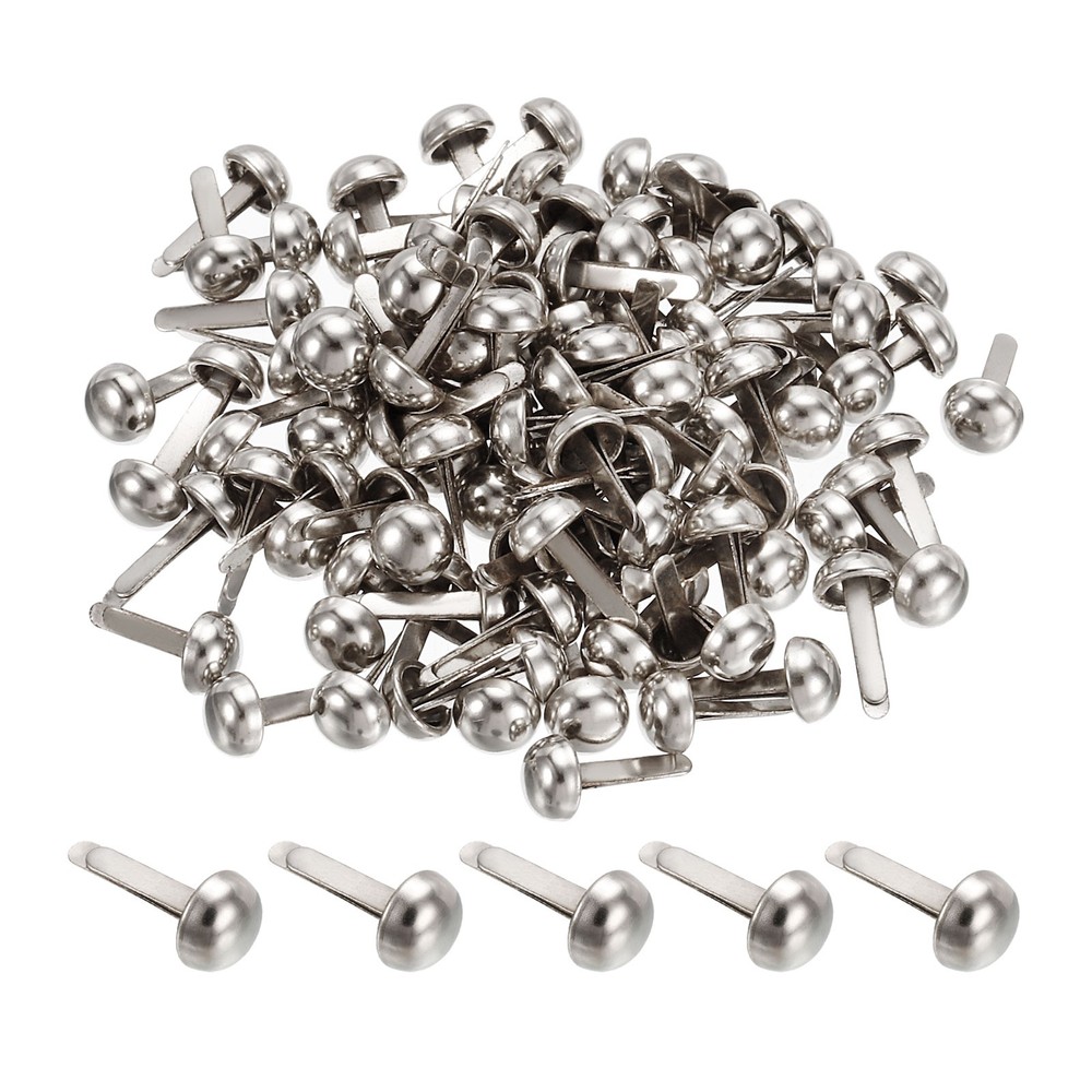 200Pack 6x12mm Mini Brads Paper Fasteners Round Brads Fastener Silver Tone