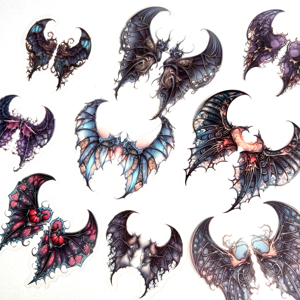 Dragon Dark Fairy Wing Stickers Gothic Fantasy Junk Journal Collage (C)