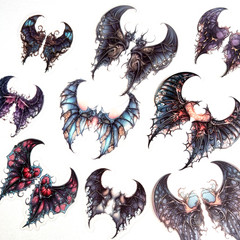 Dragon Dark Fairy Wing Stickers Gothic Fantasy Junk Journal Collage (C)
