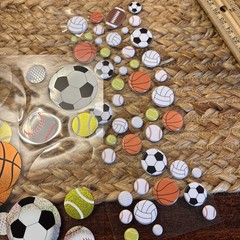 4 Sticko Themed Stickers-Sports Balls Football Soccer Tennis Baseball NEW Bonus
