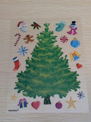 Vintage Amscan Christmas Tree Stickers, 1 Sheet, Clear Backing, Santa, Snowman