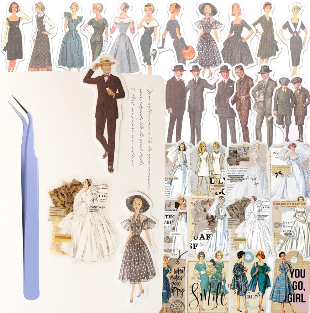 140Pcs Vintage Washi Stickers for Scrapbooking Supplies, People Scrapbook Sticke