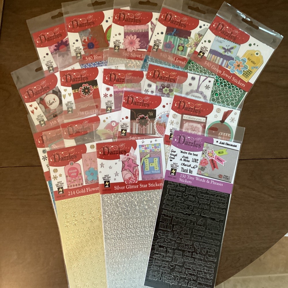 NOS Dazzles Stickers Lot 16 Jewel Glitter Older Scrapbooking Supplies