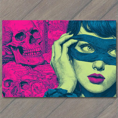 STICKER Masked Woman Skull Pop Surreal Neon Pink Graphic Retro Gothic