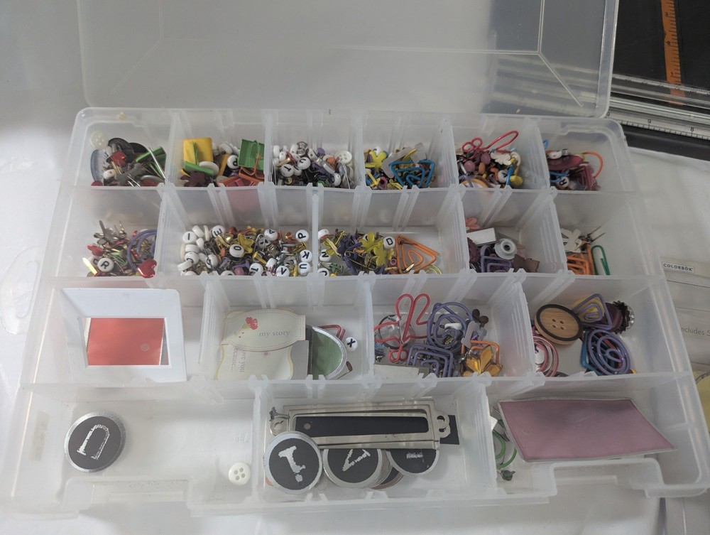 Mixed Lot Card & Scrapbooking Mini Supplies Buttons,Beads,Metal Tags 250+ Pieces