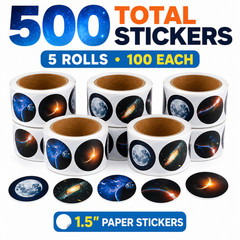 500 Realistic Space Stickers 1.5″ Galaxy Moon Nebula Classroom Rewards