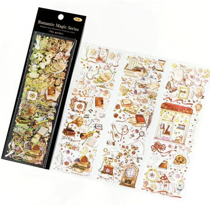 3 Sheet Pack- “The Garden” Romantic Magic Stickers- Uncut-Scrapbooking, Journal