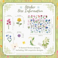 300pcs Transparent Flower Stickers Floral Decals Scrapbook Journaling Bible