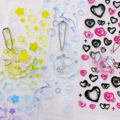 6 Sheets Bubble Stickers, Cute Korean Colorful Star Heart Glitter Self Adhesi