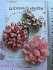 DARK CORAL LOOPY and GLITTER Fabric Layered 5 Flower Mix 35 & 80mm Manor House