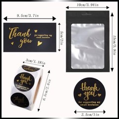 620Pcs Thank You Business Cards Stickers Set Gold Foil Include 100 Thank Black