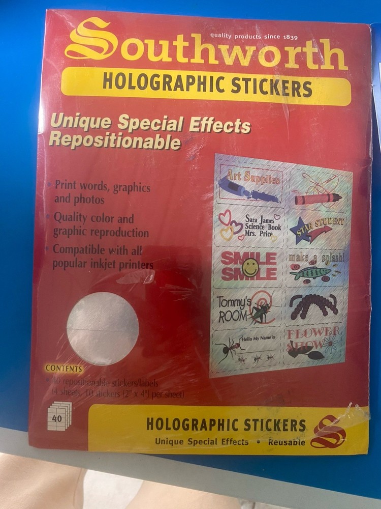 Southworth Holographic Sheets (5) and sticker sheet (5) 10 sheets Inkjet printer