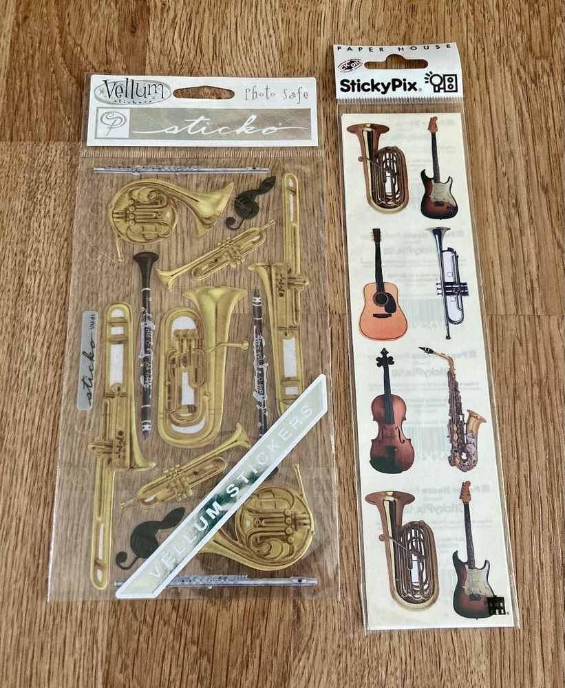 Sticko Vellum Photo Safe And Paper House Musical Instruments Stickers NEW SEALED