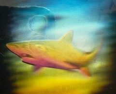1992 HOLOGRAPHIC SHARK STICKER with DIVER IN BACKGROUND-GREAT DEPTH-GREAT COLORS