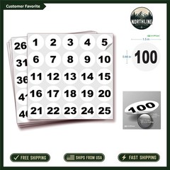 Waterproof Self-Adhesive Number Stickers 1-100, 1.5-inch for Indoor/Outdoor Use