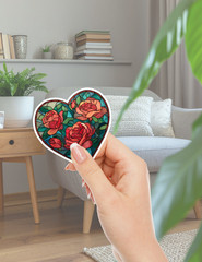 Stained Glass Heart Roses Die Cut Vinyl Stickers Scrapbooking Laptop Waterbottle