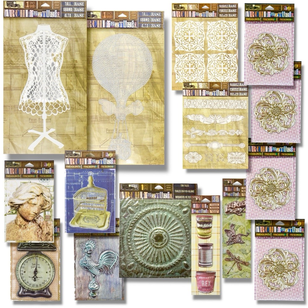 7gypsies Lot of 15 Architextures Trinkets Treasures Tiles Bases Mixed Media NOS