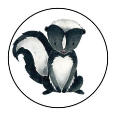 30 1.5″ WOODLAND ANIMAL SKUNK BIRTHDAY BABY SHOWER FAVOR LABELS ROUND STICKERS
