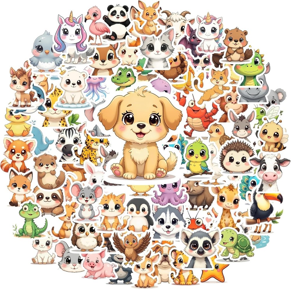 100 Baby Animal Stickers Waterproof Vinyl Cute Kids Reward Party Favor