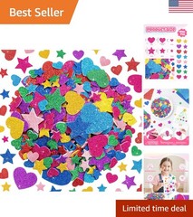 1024PCS Colorful Glitter Foam Stickers – Heart & Star Shapes for Kids’ Crafts