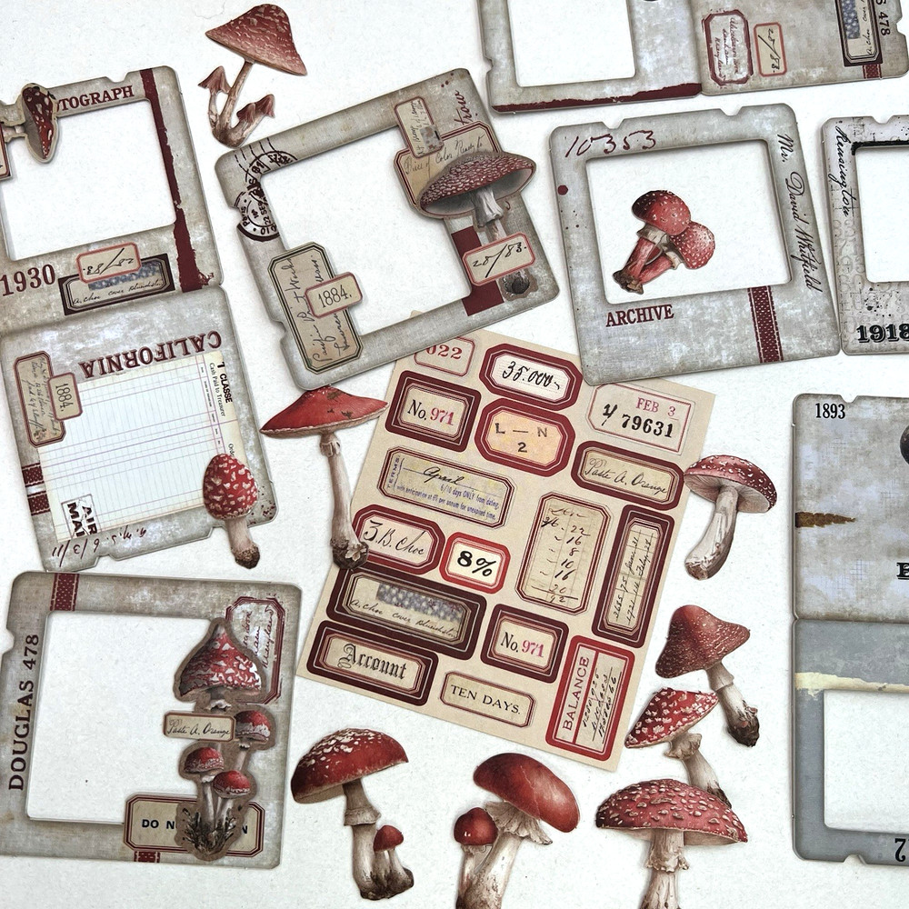 Mushroom Label Frame Stickers Scrapbooking Junk Journaling Collage