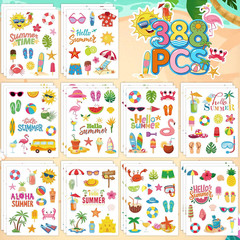 30 Sheets Summer Stickers, Adhesive 388Pcs Ocean Beach Stickers Bulk for Summer