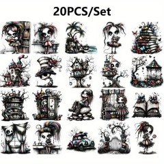 20pcs Haunted Girl 2D Stickers Gothic-Themed DIY Decor Self-Adhesive Semi-Gloss