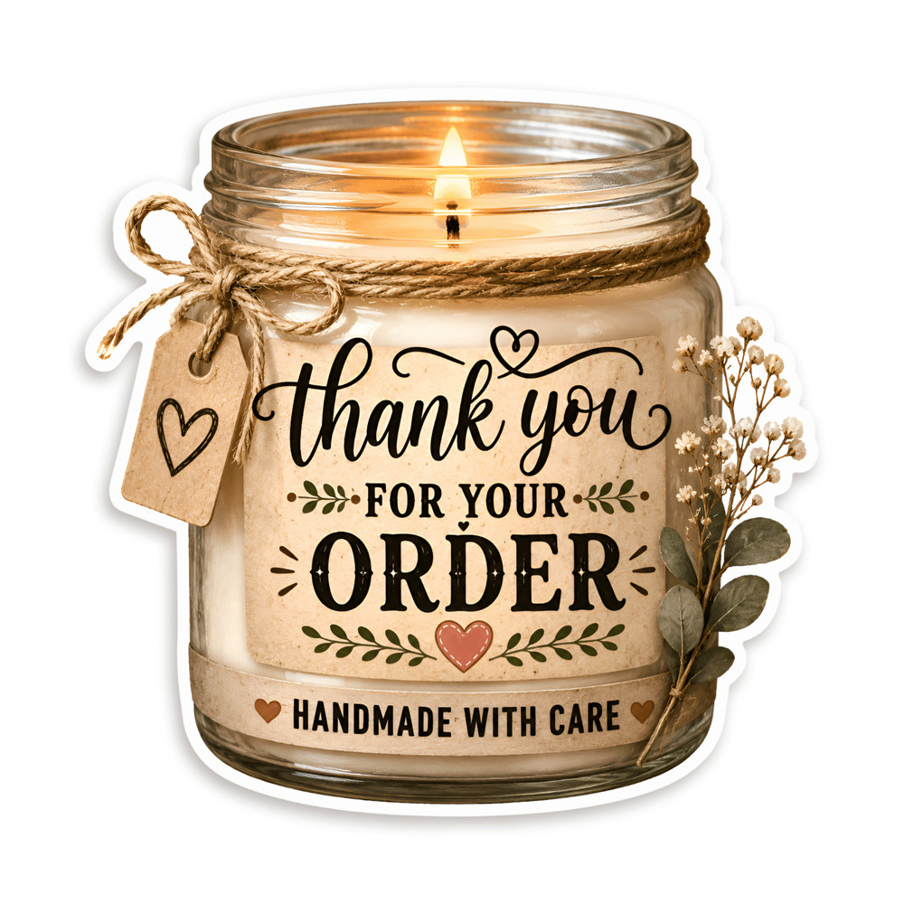 20 Thank You for Your Order Stickers Handmade Rustic Candle Labels