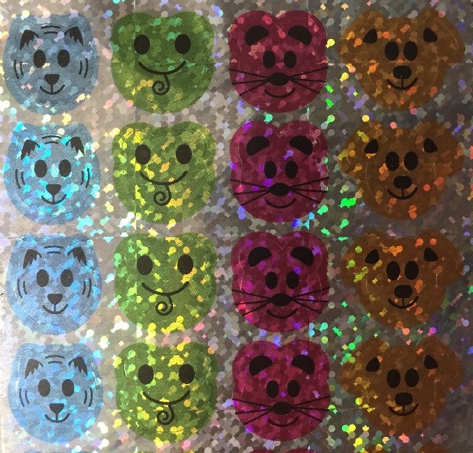PRISMATIC ANIMAL FACE Stickers(48pc) 2-3/4″x 7-1/2″Panda•Frog•Cat•Mouse •Sparkle