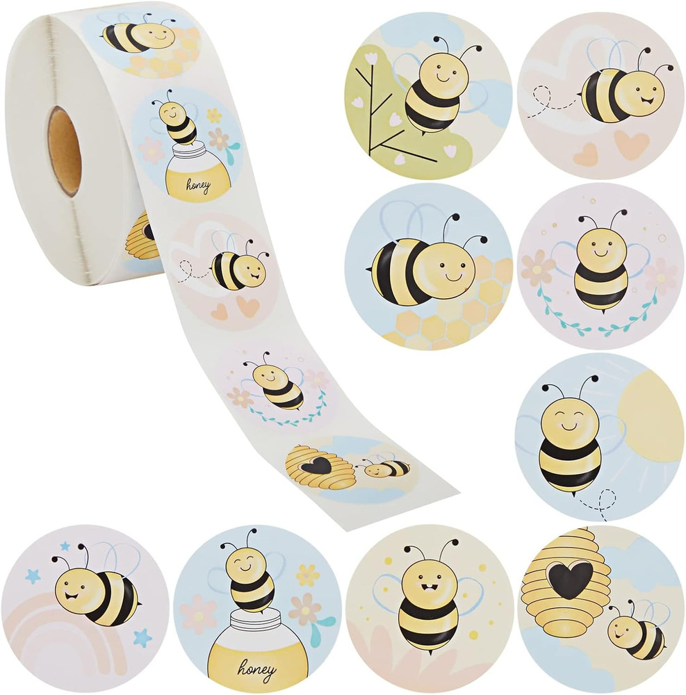 1000 Pieces Bumble Bee Stickers for Kids, Classroom Reward, DIY Crafts, Round