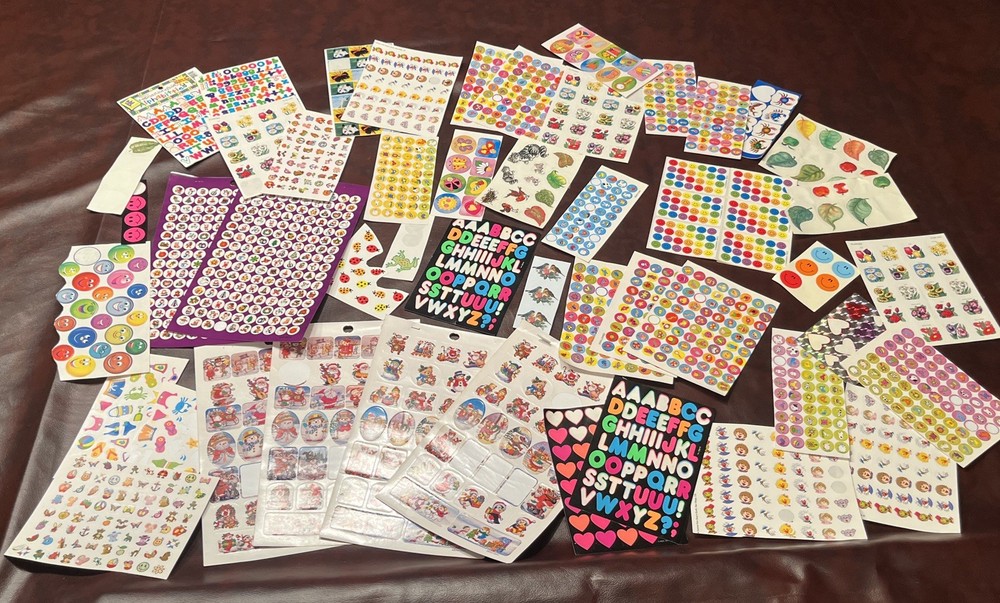 Large Lot of Stickers Many Vintage School Grading Highlights Incomplete Sheets