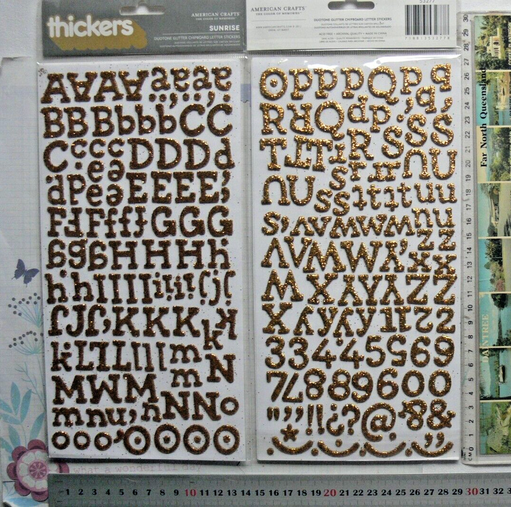 SUNRISE Duotone Glitter GOLD 237 Thicker Sticker Card 12-20mmH&6-30mmW L4RB