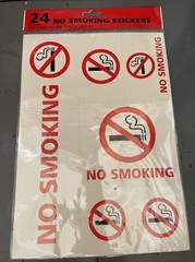 No Smoking Stickers Pack of 24 Assorted Sized Stickers 6 x 4 Sheets NEW In Bag