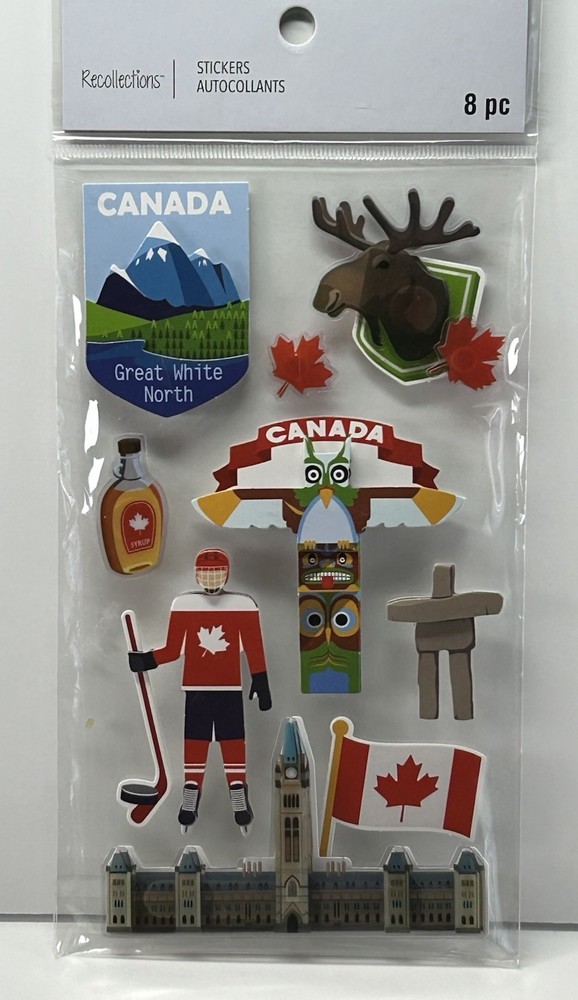 NEW Recollections CANADA Dimensional Stickers MOOSE HOCKEY FLAG