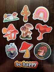 STICKERS x 10 Mushrooms Positive Reminder Be Happy Mushroom Groovy Sticker FEBF8
