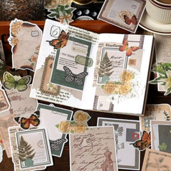 80/pk AMBER FLORAL Retro Scrapbook Accents Ephemera Stickers Art Junk Journal