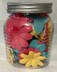 Jar of 45+ Assorted Die Cut Flowers and Butterflies, Paper and Cloth