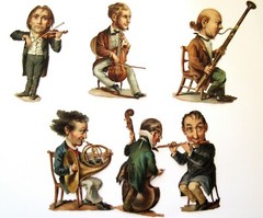 (1) Set of (6) 1800’s Musician Die Cuts Holding Their Instruments *