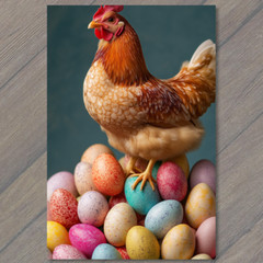 STICKER Rooster Chicken Standing Easter Eggs Colorful Festive Spring Farmyard